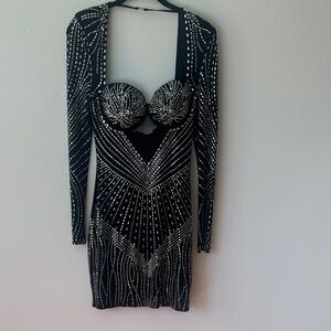 Elegant Black and Silver Embellished Dress